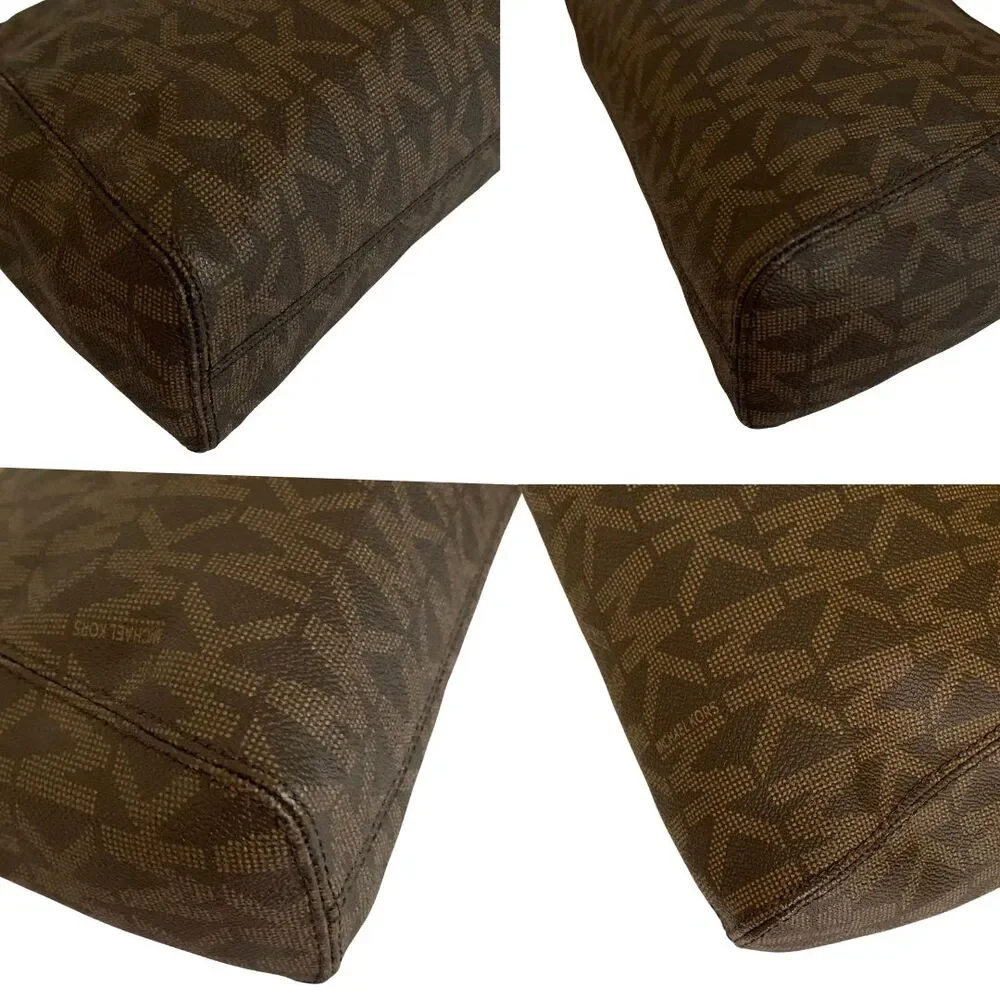 Michael Kors Brown Monogram Crossbody Bag with Gold MK Logo Ring Accent - Picture 11 of 14